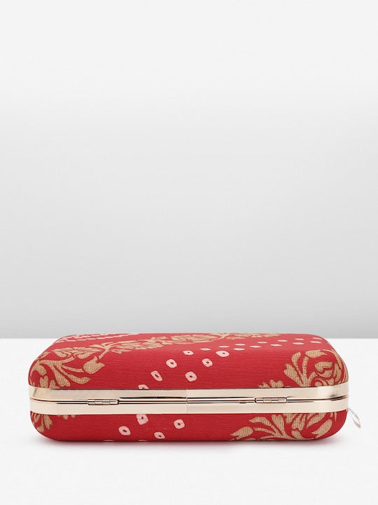 Rang Gali Red Bandhej Printed Box Clutch