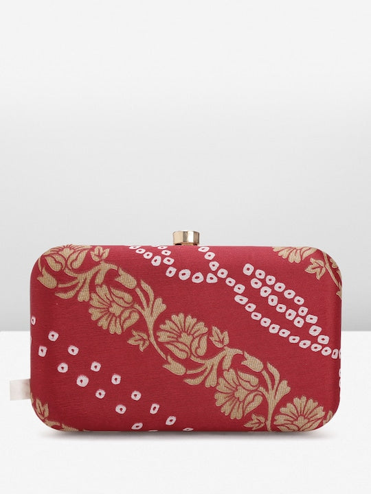 Rang Gali Maroon Bandhej Printed Box Clutch