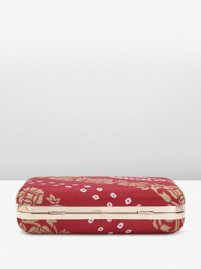 Rang Gali Maroon Bandhej Printed Box Clutch