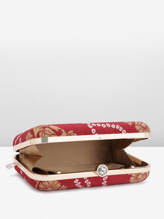 Rang Gali Maroon Bandhej Printed Box Clutch