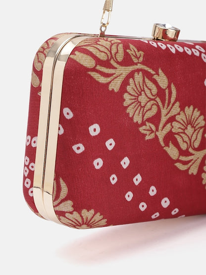 Rang Gali Maroon Bandhej Printed Box Clutch