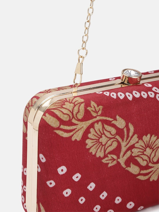 Rang Gali Maroon Bandhej Printed Box Clutch