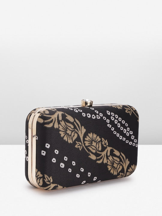 Rang Gali Black Bandhej Printed Box Clutch