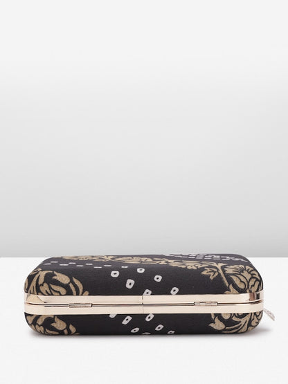 Rang Gali Black Bandhej Printed Box Clutch