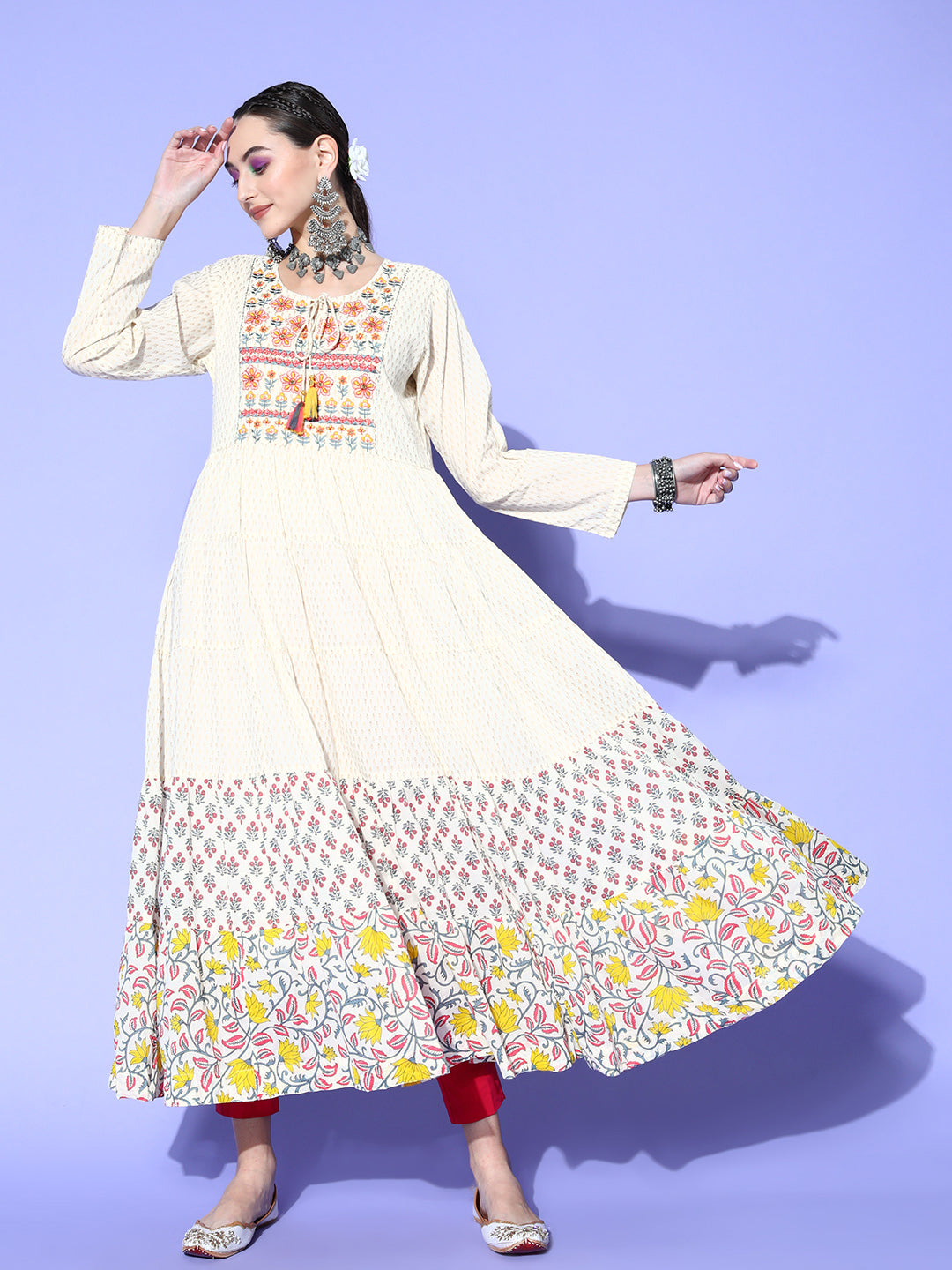 Rang Gali Handblock White Zardozi Work Kurta