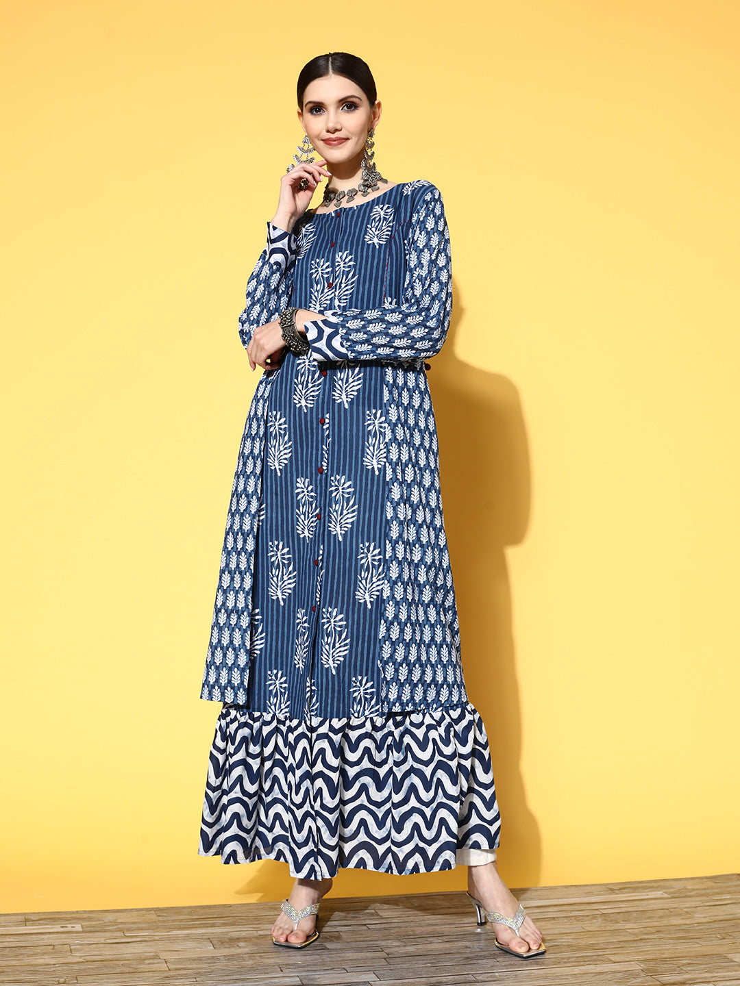 Rang Gali Handblock Indigo Blue Zardozi Work Kurta