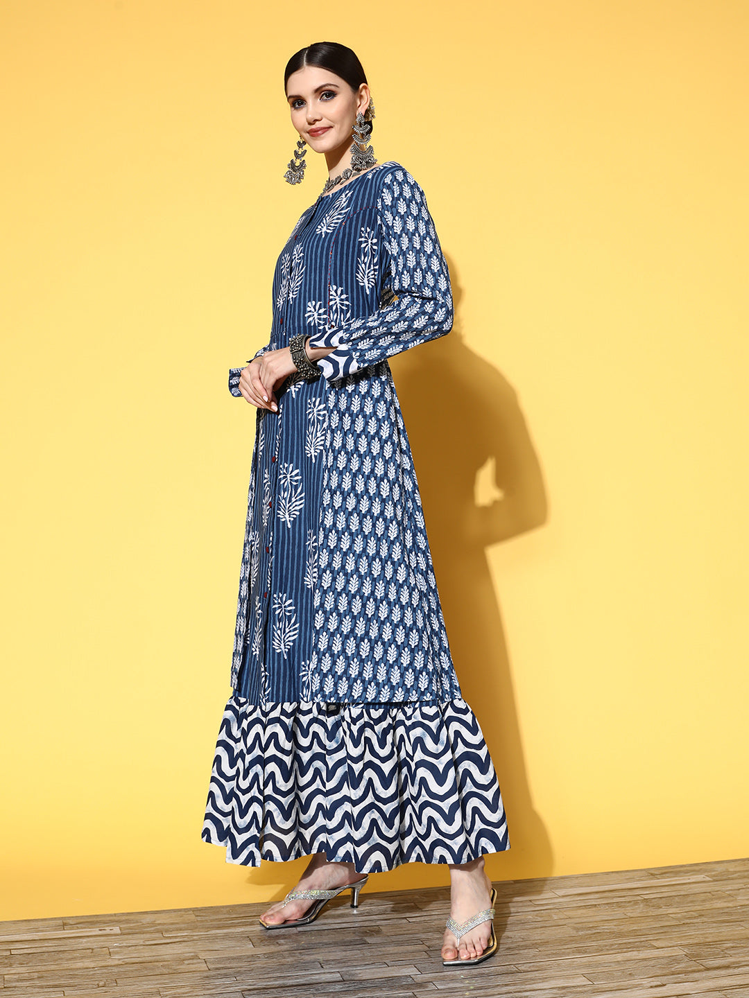 Rang Gali Handblock Indigo Blue Zardozi Work Kurta