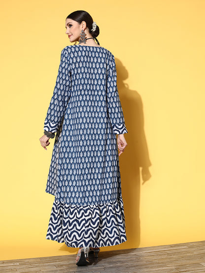 Rang Gali Handblock Indigo Blue Zardozi Work Kurta