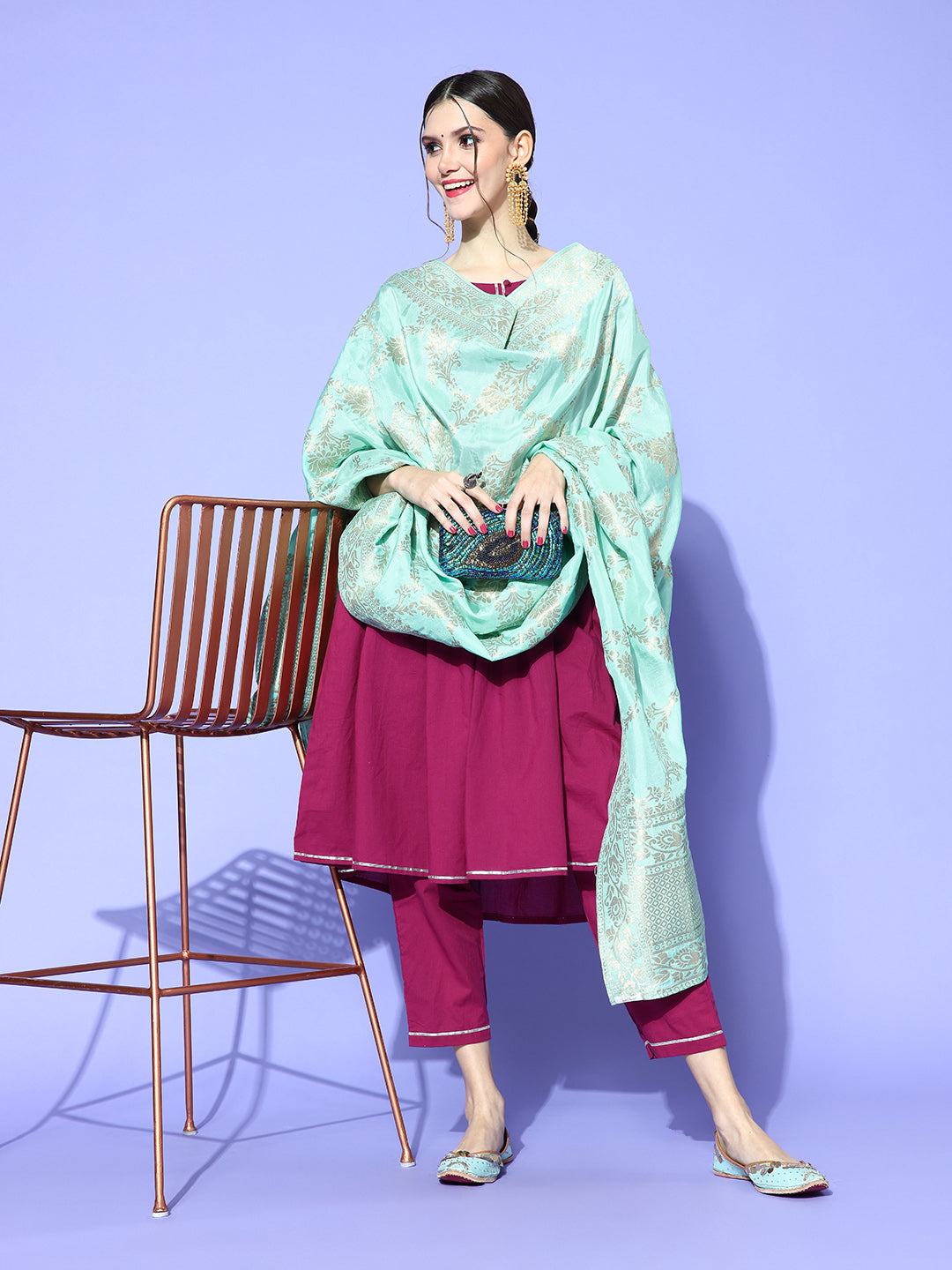 Rang Gali Sea Green Dola Banarasi Silk Dupatta