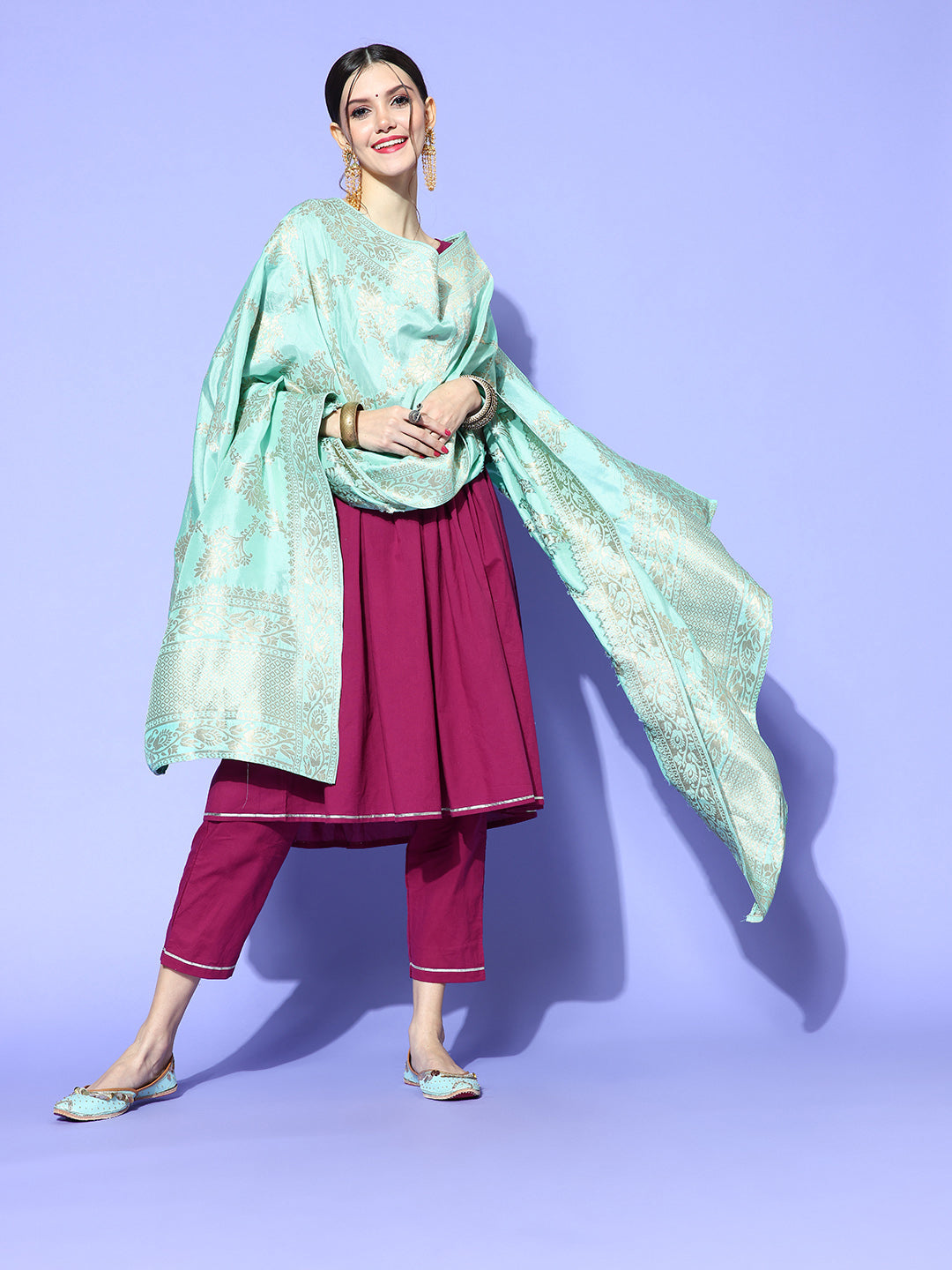 Rang Gali Sea Green Dola Banarasi Silk Dupatta