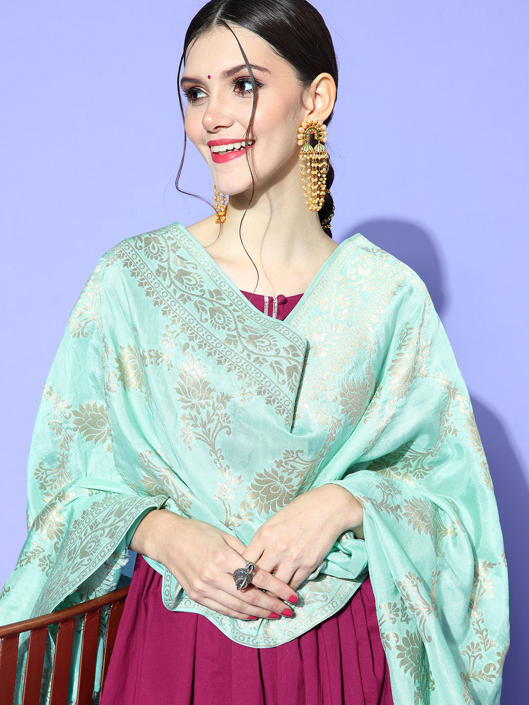 Rang Gali Sea Green Dola Banarasi Silk Dupatta