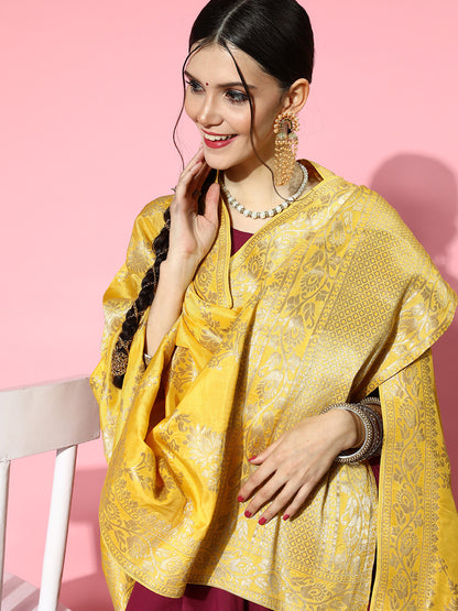 Rang Gali Yellow Dola Banarasi Silk Dupatta