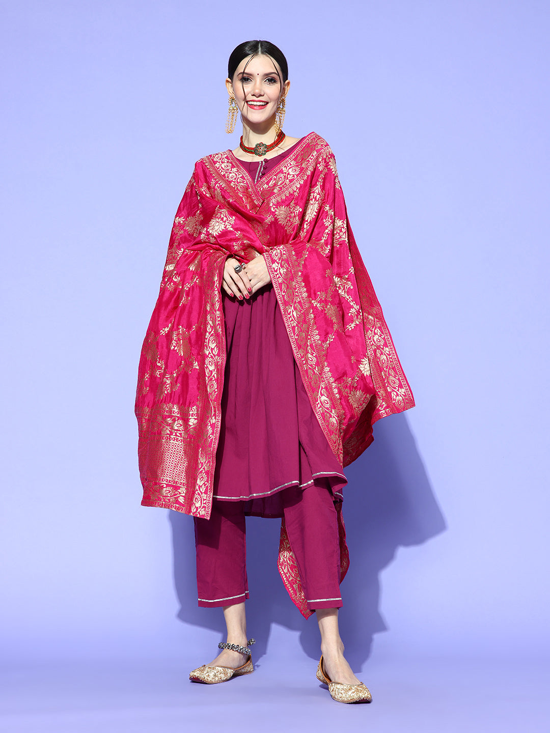 Rang Gali Magenta Dola Banarasi Silk Dupatta