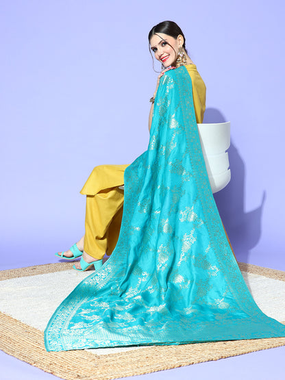 Rang Gali Turquoise Blue Dola Banarasi Silk Dupatta