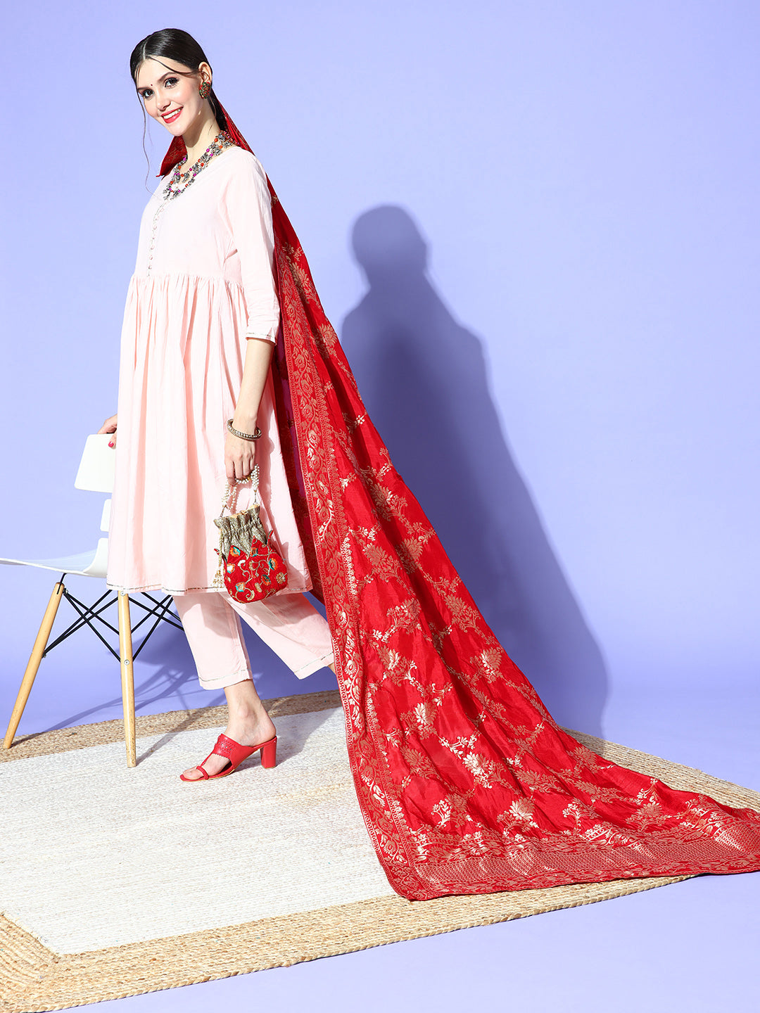 Rang Gali Red Dola Banarasi Silk Dupatta