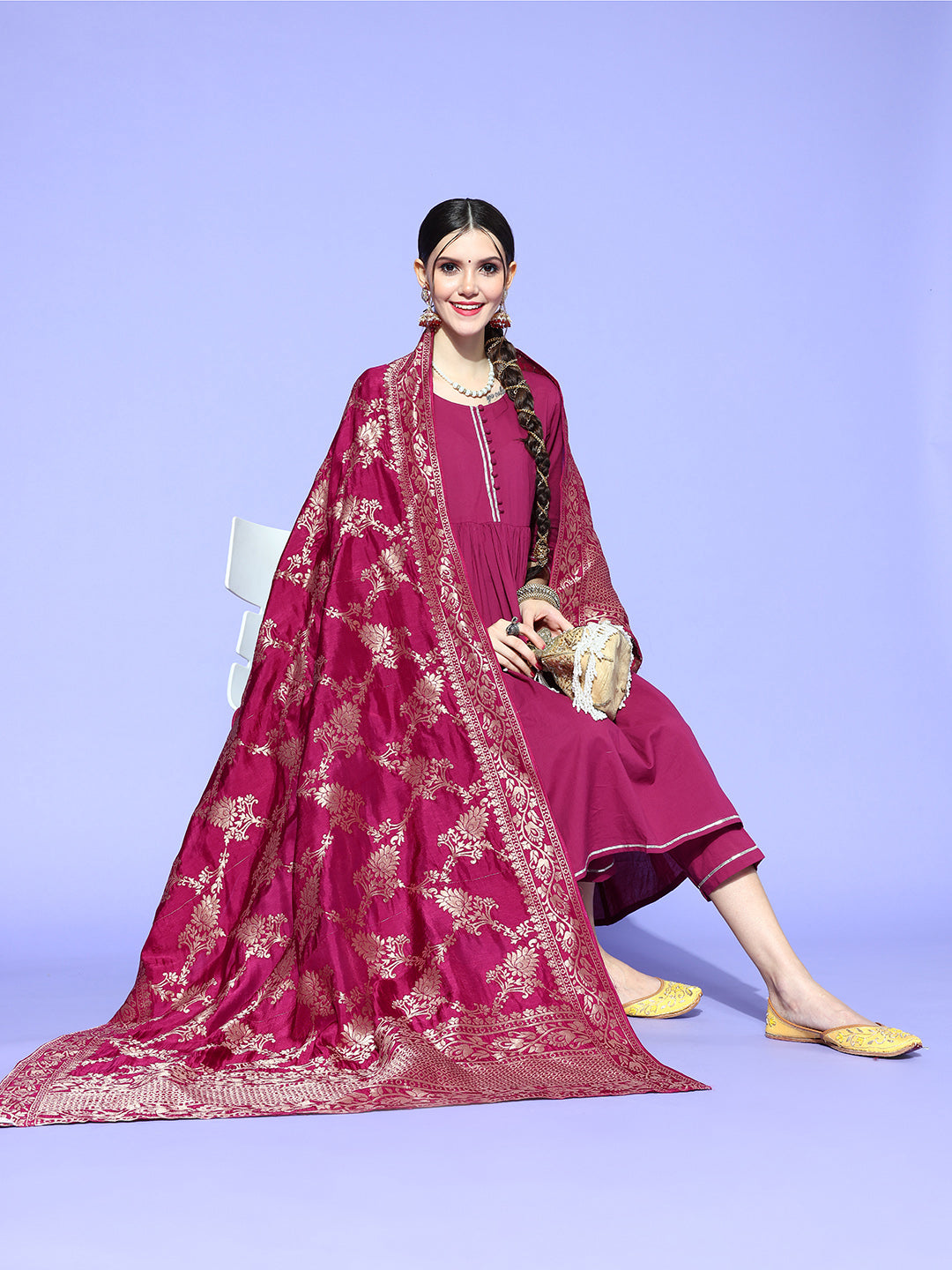 Rang Gali Burgundy Dola Banarasi Silk Dupatta