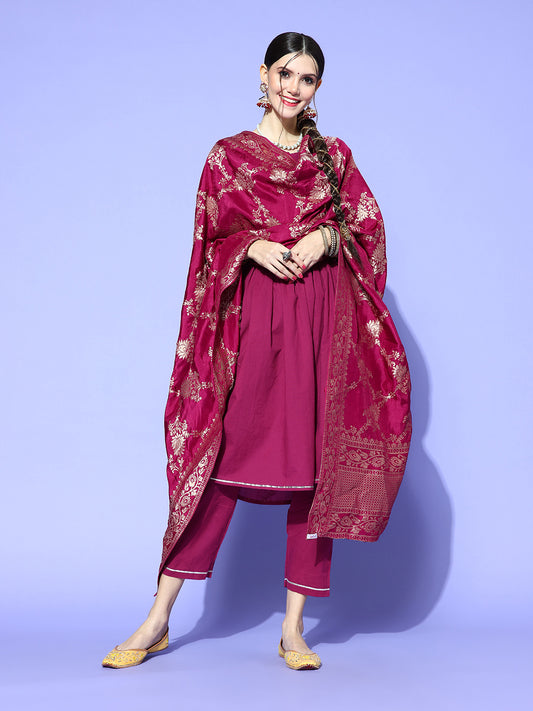 Rang Gali Burgundy Dola Banarasi Silk Dupatta