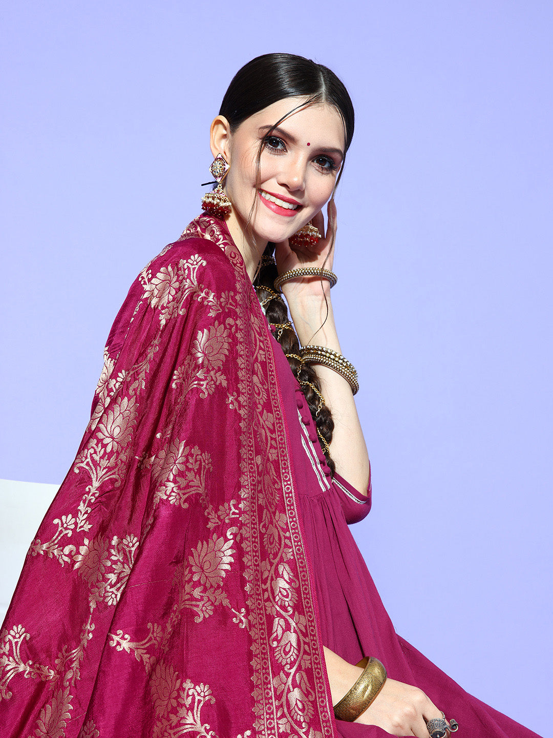 Rang Gali Burgundy Dola Banarasi Silk Dupatta