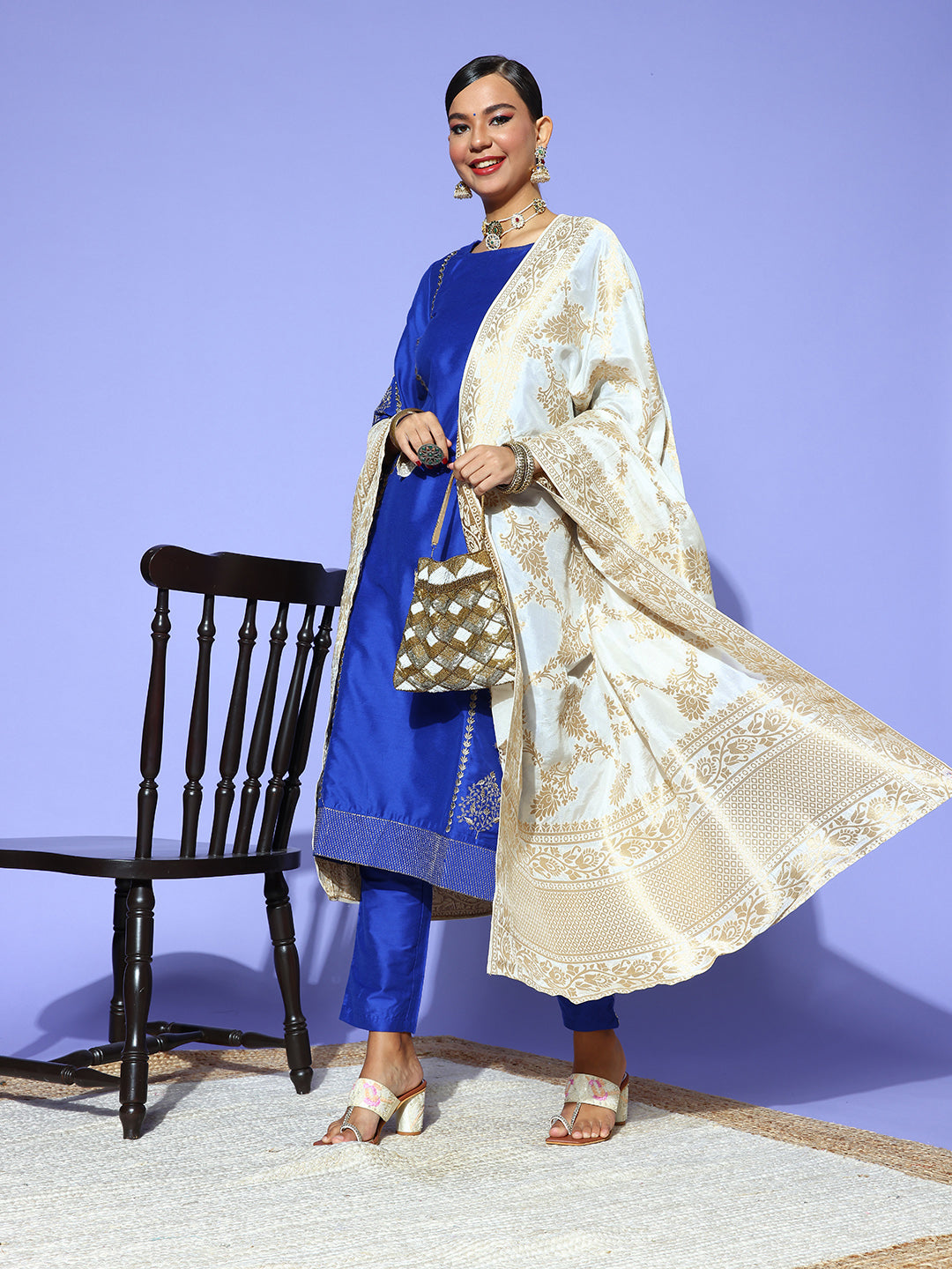 Rang Gali White Dola Banarasi Silk Dupatta