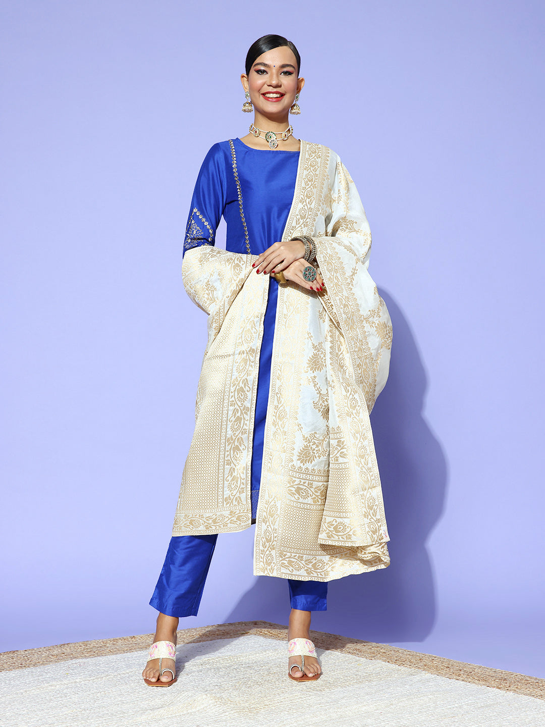 Rang Gali White Dola Banarasi Silk Dupatta