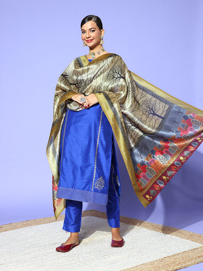 Rang Gali Olive Digital Printed Khadi Silk Dupatta