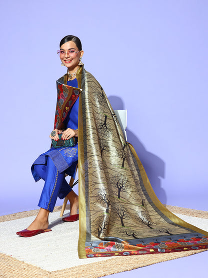 Rang Gali Olive Digital Printed Khadi Silk Dupatta