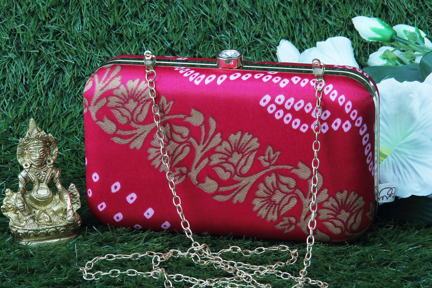 Rang Gali Magenta Bandhej Printed Box Clutch