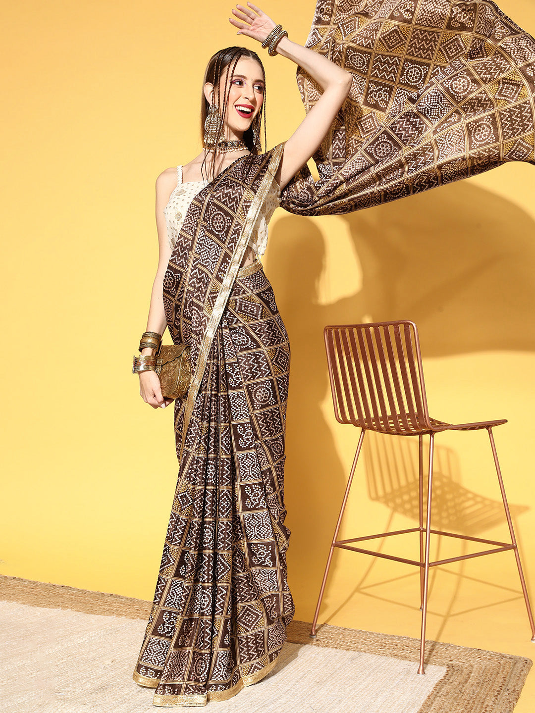 Rang Gali Brown Draped Ready To Wear Saree