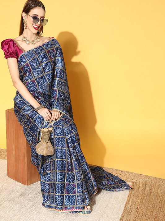 Rang Gali Green & Navy Blue Draped Ready To Wear Saree