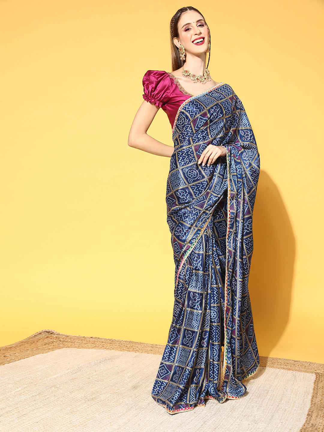 Rang Gali Green & Navy Blue Draped Ready To Wear Saree