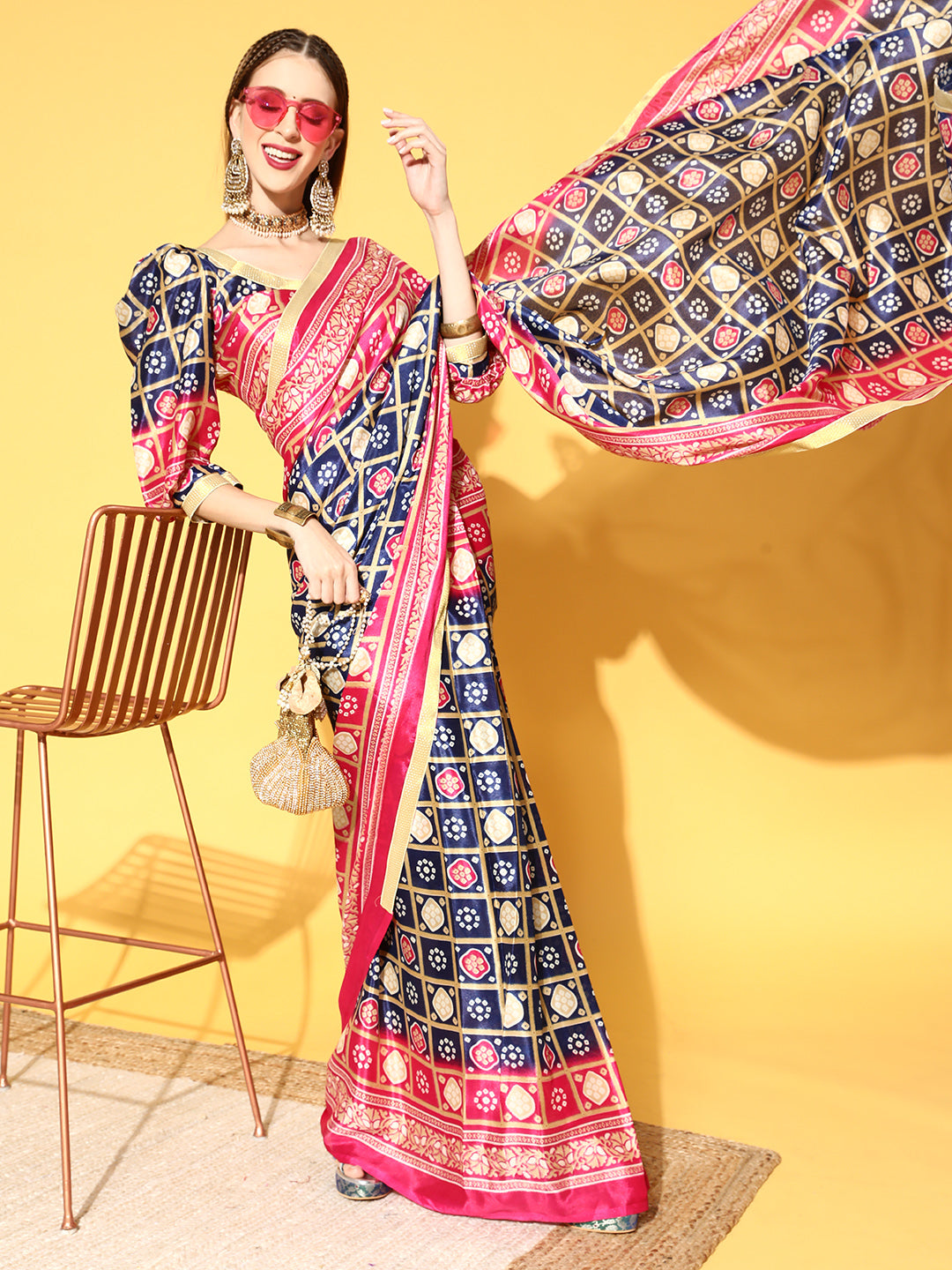 Rang Gali Pink & Blue Draped Ready To Wear Saree