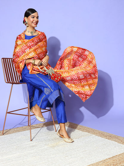 Rang Gali Orange Bandhej Silk Dupatta