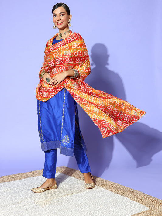 Rang Gali Orange Bandhej Silk Dupatta