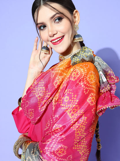 Rang Gali Magenta Bandhej Silk Dupatta