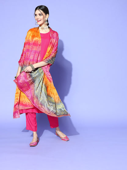 Rang Gali Magenta Bandhej Silk Dupatta