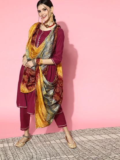 Rang Gali Maroon Mustard Bandhej Silk Dupatta