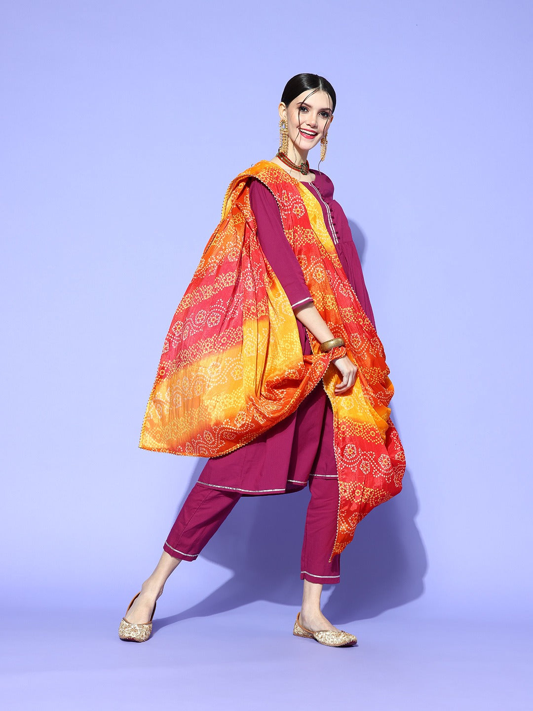 Rang Gali Orange Yellow Bandhej Silk Dupatta