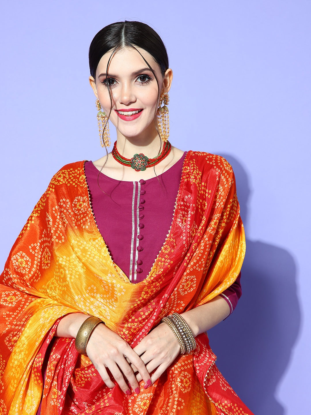 Rang Gali Orange Yellow Bandhej Silk Dupatta