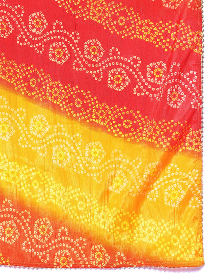 Rang Gali Orange Yellow Bandhej Silk Dupatta