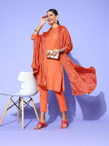 Rang Gali Dark Orange Bandhej Silk Dupatta