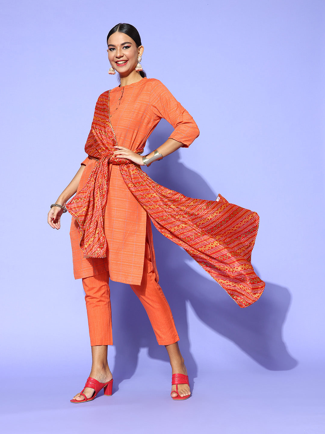 Rang Gali Dark Orange Bandhej Silk Dupatta