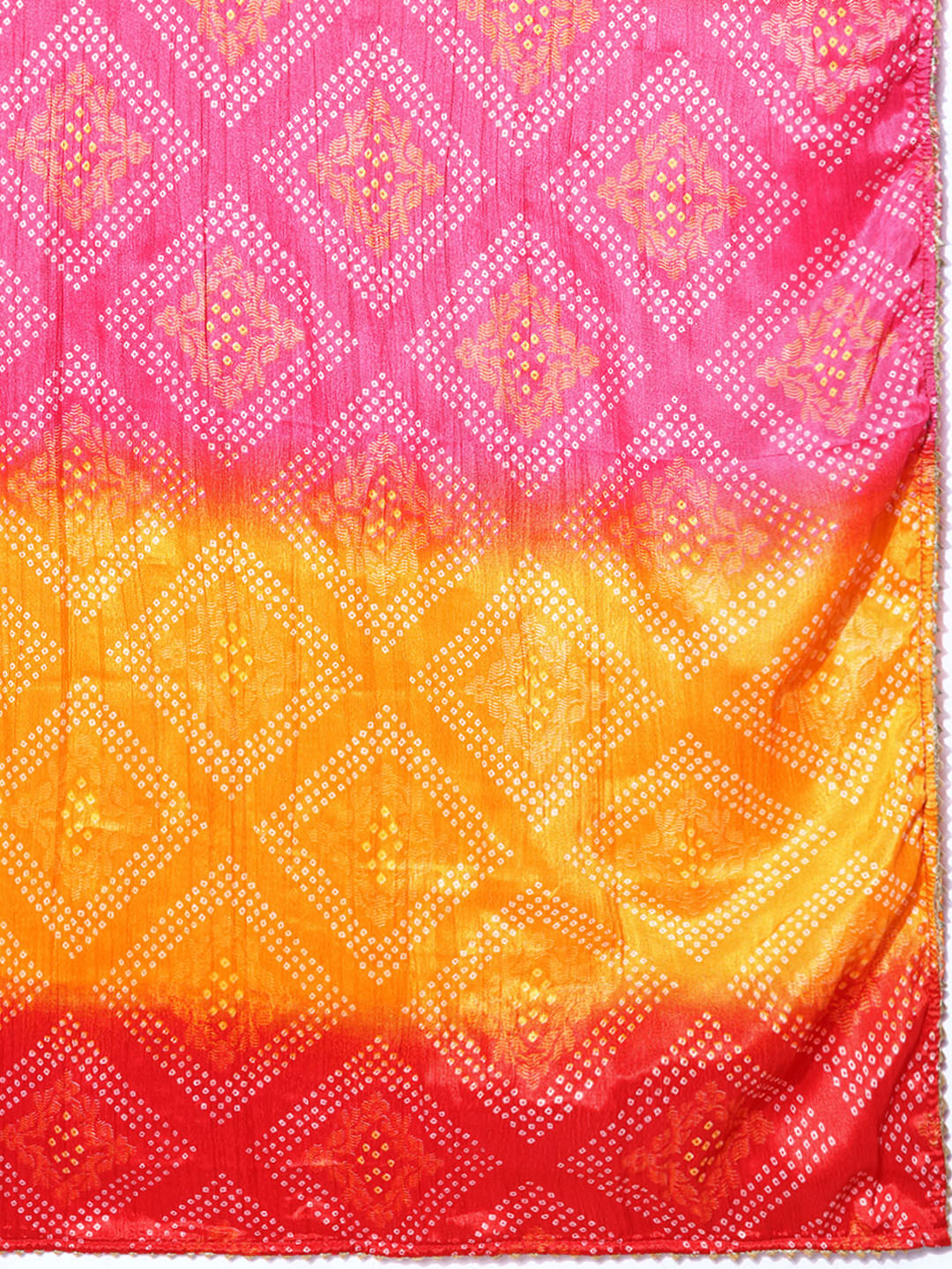 Rang Gali Yellow Pink Bandhej Silk Dupatta