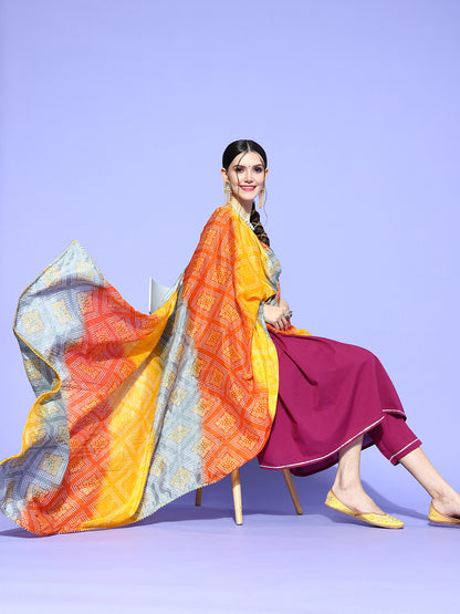 Rang Gali Orange Yellow Bandhej Silk Dupatta