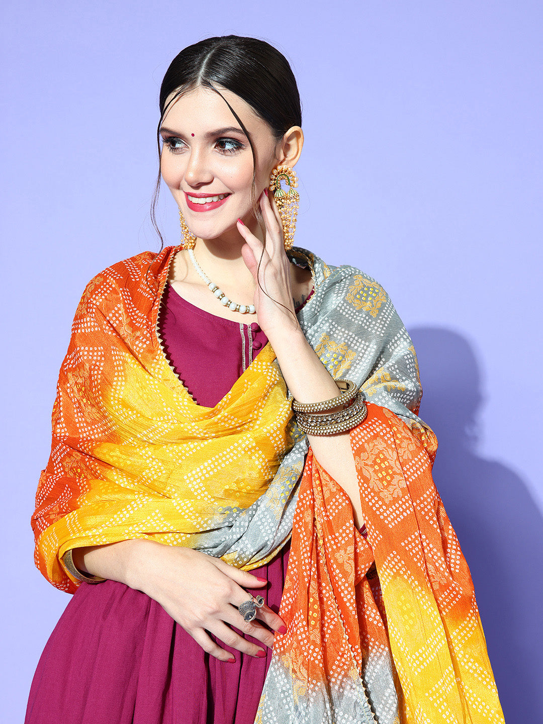 Rang Gali Orange Yellow Bandhej Silk Dupatta