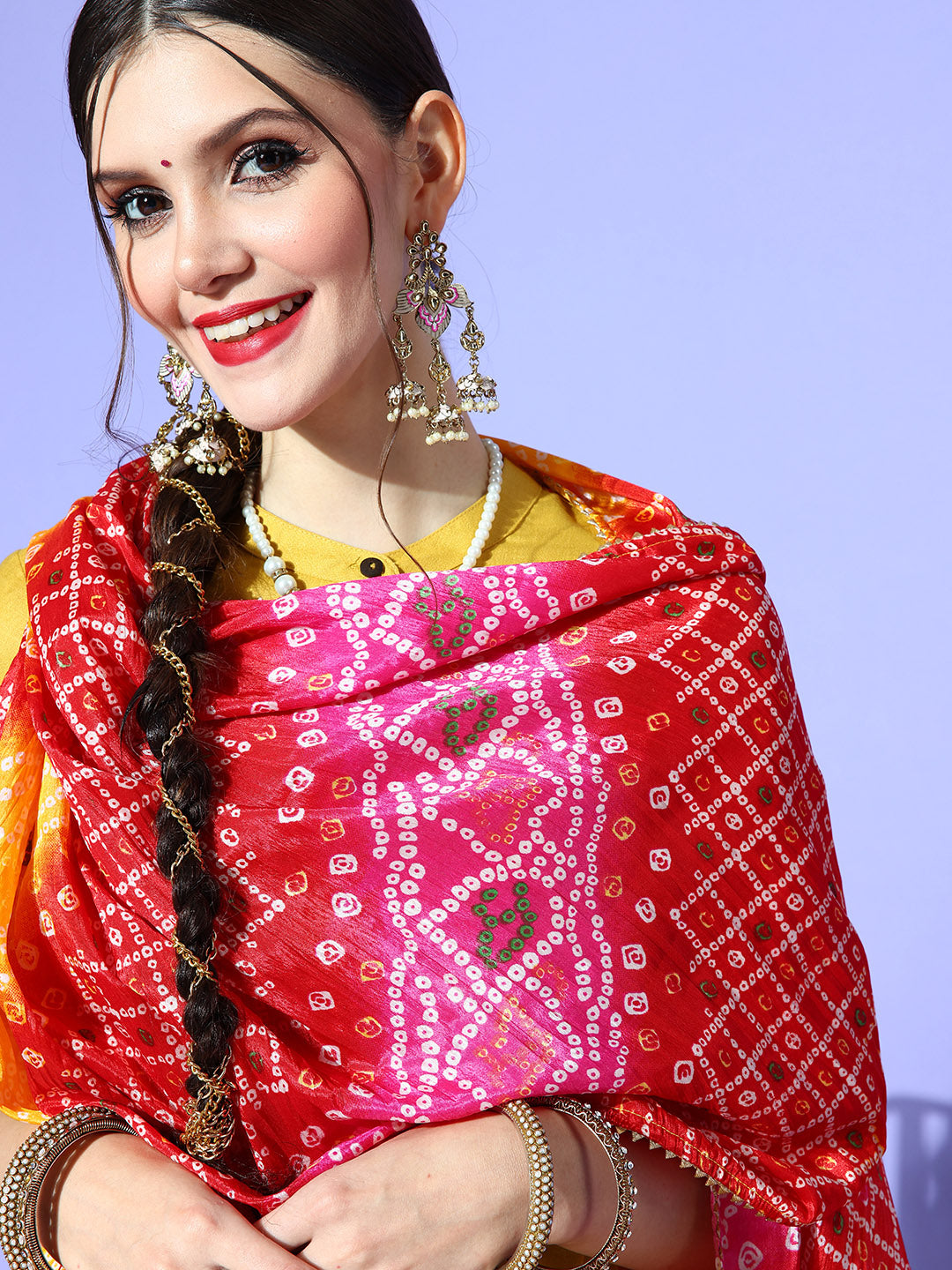 Rang Gali Red Pink Bandhej Silk Dupatta