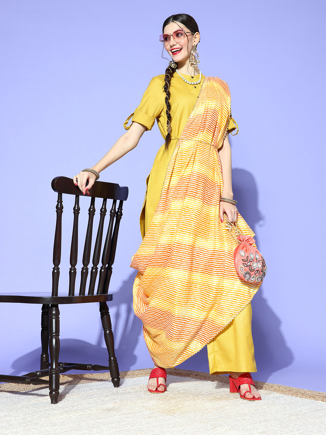 Rang Gali Bright Yellow Bandhej Silk Dupatta