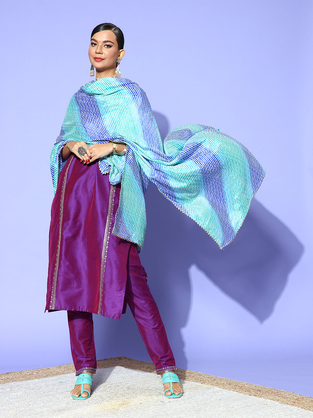 Rang Gali Royal Blue Green Bandhej Silk Dupatta