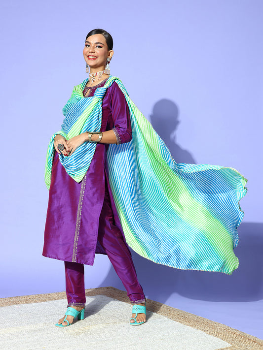 Rang Gali Sea Green Blue Bandhej Silk Dupatta