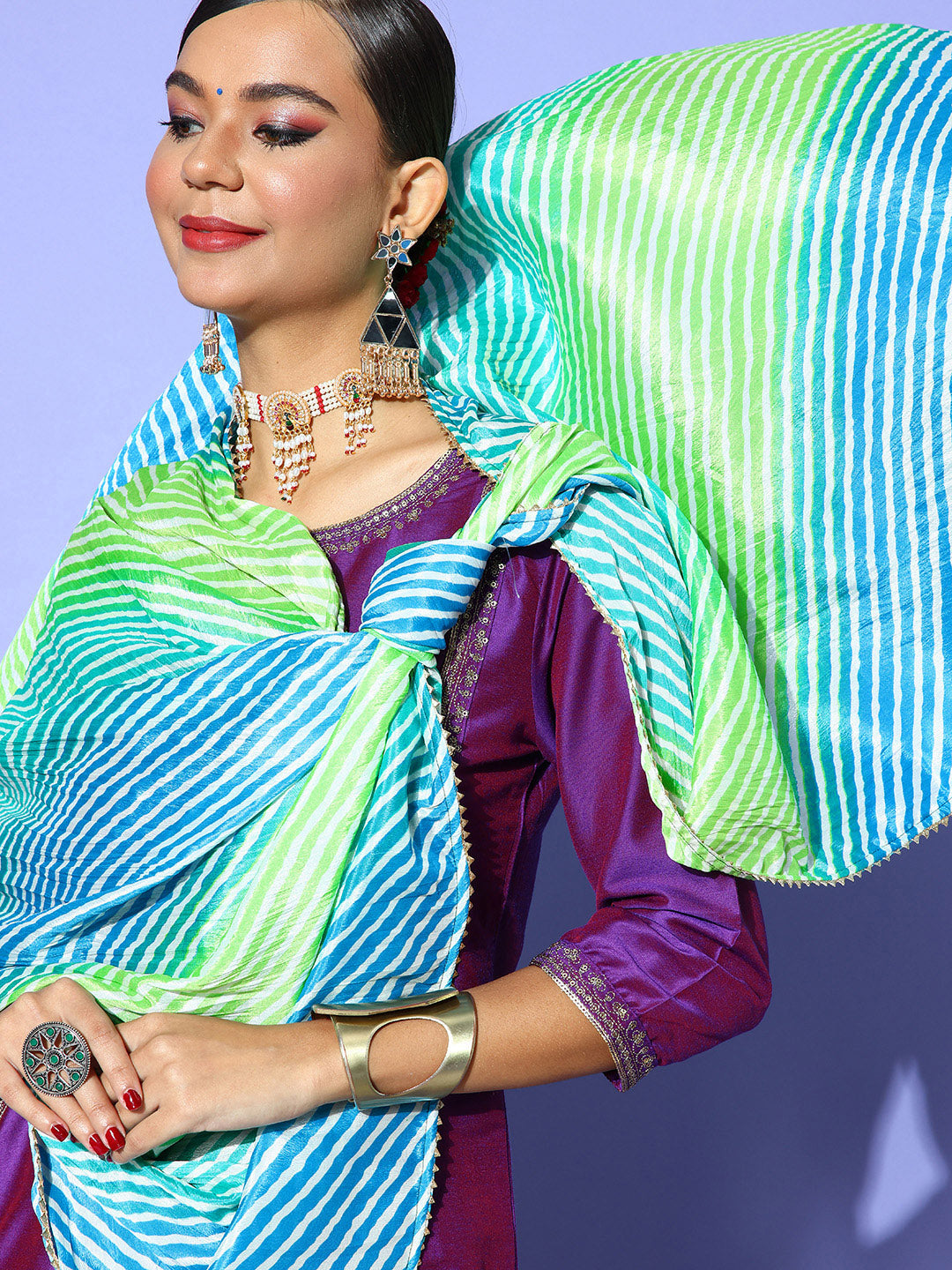 Rang Gali Sea Green Blue Bandhej Silk Dupatta