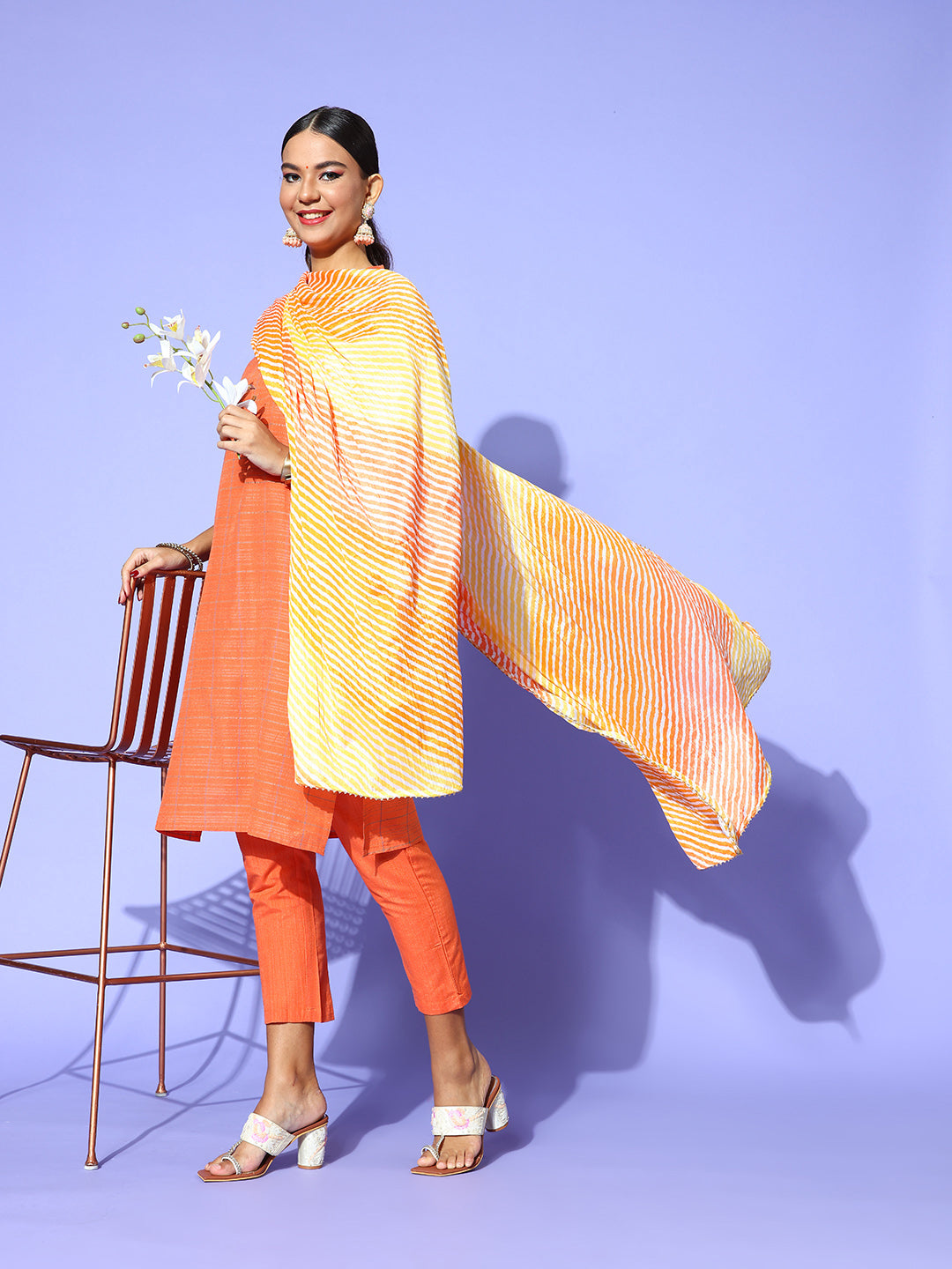 Rang Gali Light Orange Yellow Bandhej Silk Dupatta